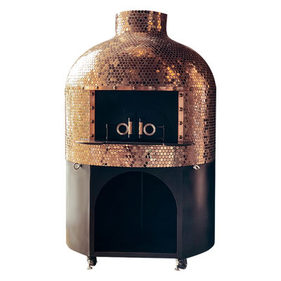 Okrągły piec do pizzy opalany drewnem z lawą wulkaniczną