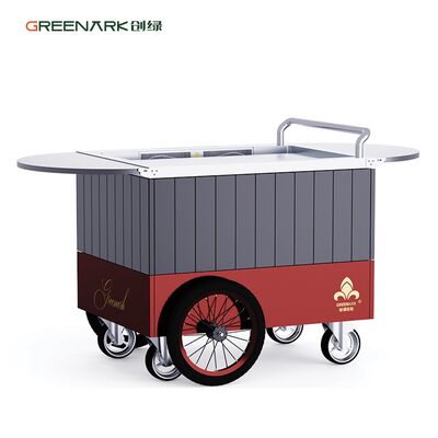 Mobilny grill teppanyaki z płytą ze stali stopowej przeznaczonej do kontaktu z żywnością, nagrzewający się do 250°C w 8 minut, z rozkładanym stołem i kołami 16''