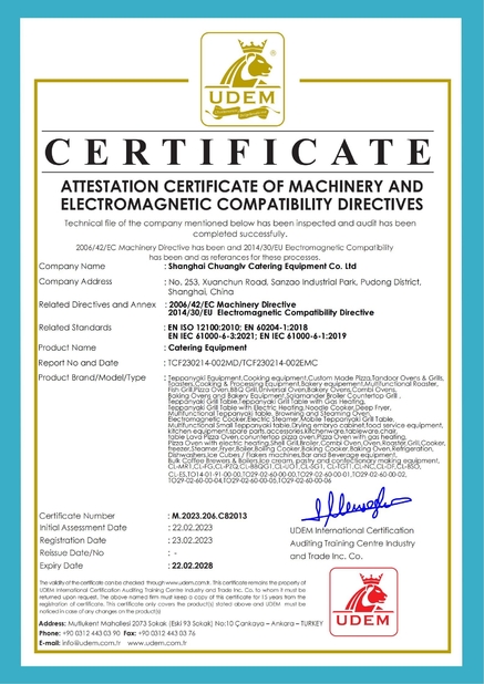 Chiny Shanghai Chuanglv Catering Equipment Co., Ltd Certyfikaty